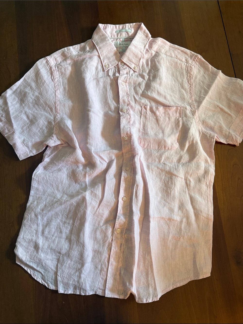 Men's Short-Sleeve Button-Down Linen Shirt in Light Pink